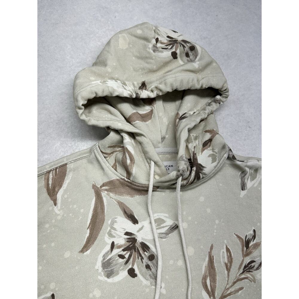 American Eagle Mens Hoodie XS Relaxed Fit Soft Tropical Floral Tan Pullover - Picture 2 of 7